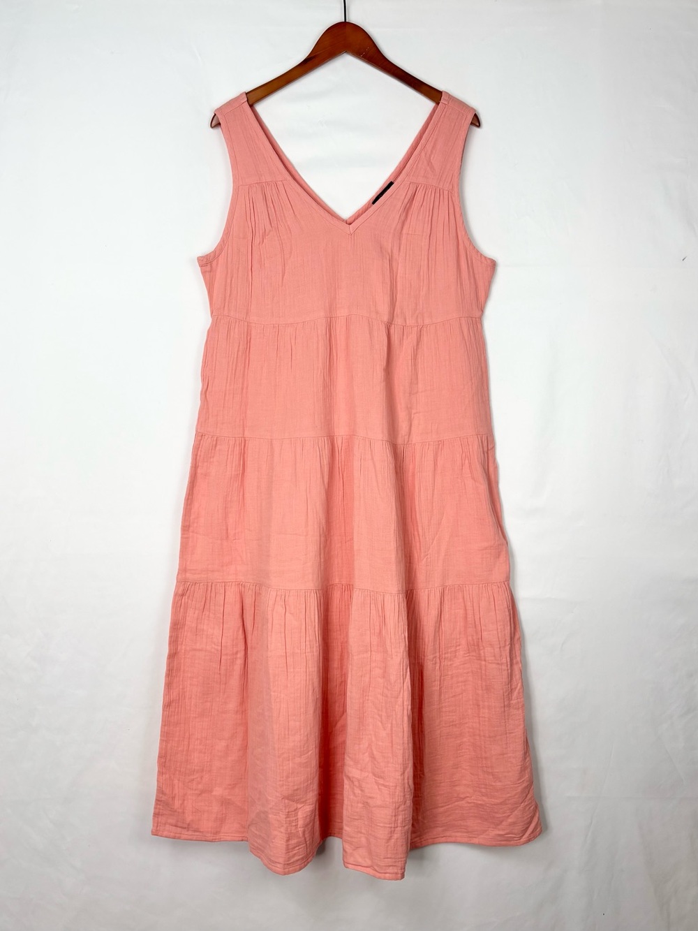 NEW 100% Organic Cotton Gauze Sleeveless Maxi Dress Coral Blush Size L